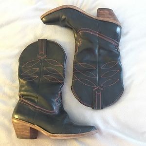 Black Cowboy Boots with Red Accent Stitching